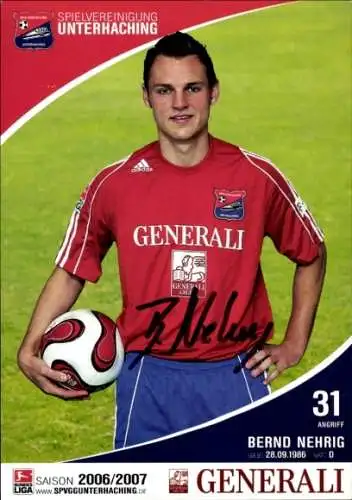 Autogrammkarte Fußballer Bernd Nehrig, SpVgg Unterhaching, Autogramm