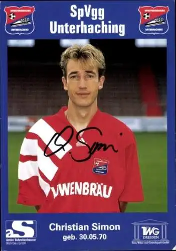 Autogrammkarte Fußballer Christian Simon, SpVgg Unterhaching, Autogramm
