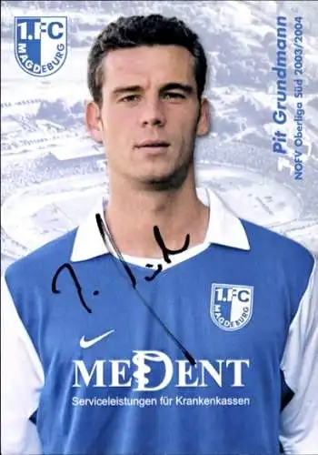 Autogrammkarte Fußballer Pit Grundmann, 1. FC Magdeburg, Autogramm