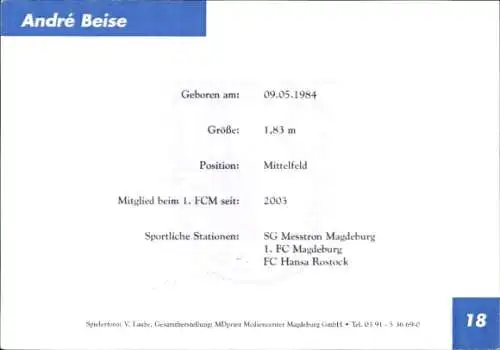 Autogrammkarte Fußballer André Beise, 1. FC Magdeburg, Autogramm