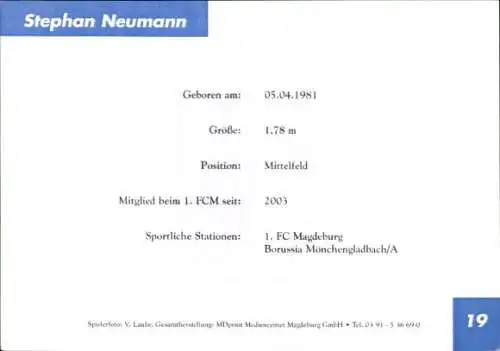 Autogrammkarte Fußballer Stephan Neumann, 1. FC Magdeburg, Autogramm