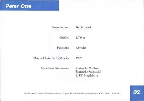Autogrammkarte Fußballer Peter Otte, 1. FC Magdeburg, Autogramm