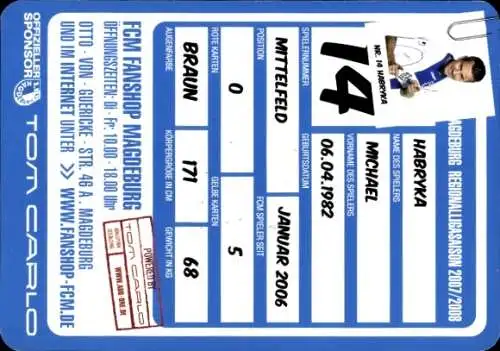 Autogrammkarte Fußballer Michael Habryka, 1. FC Magdeburg, Autogramm