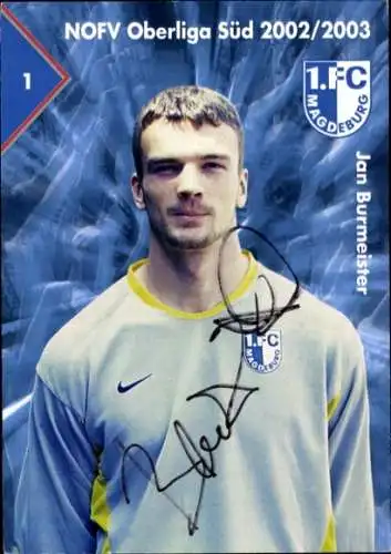 Autogrammkarte Fußballer Jan Burmeister, 1. FC Magdeburg, Autogramm