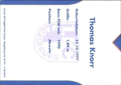 Autogrammkarte Fußballer Thomas Knorr, 1. FC Magdeburg, Autogramm