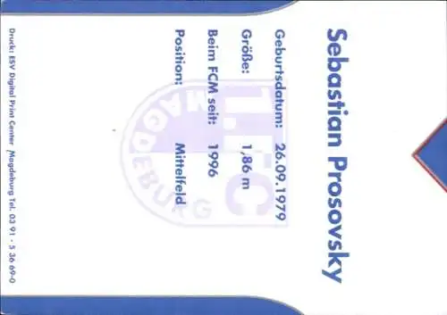 Autogrammkarte Fußballer Sebastian Prosovsky, 1. FC Magdeburg, Autogramm