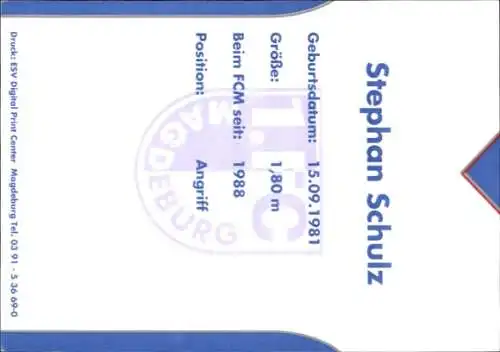 Autogrammkarte Fußballer Stephan Schulz, 1. FC Magdeburg, Autogramm