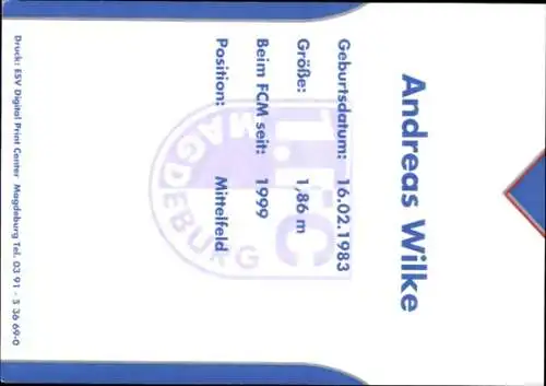 Autogrammkarte Fußballer Andreas Wilke, 1. FC Magdeburg, Autogramm