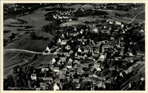 Ak Mögeldorf Nürnberg Mittelfranken, Luftaufnahme von  viele Häuser und Landschaft, Schwarz-Weiß