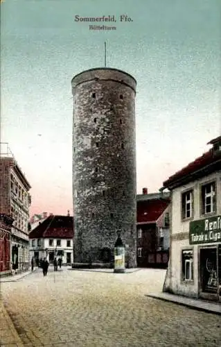 Ak Lubsko Sommerfeld Ostbrandenburg, Büttelturm, Straßenansicht, Tabakladen