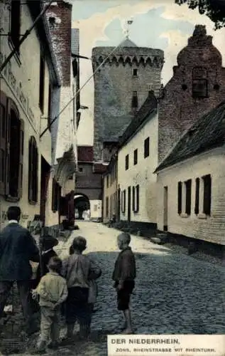 Ak Zons Dormagen am Niederrhein, Rheinstraße mit Rheinturm