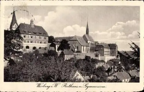 Ak Warburg in Westfalen, Rathaus und Gymnasium