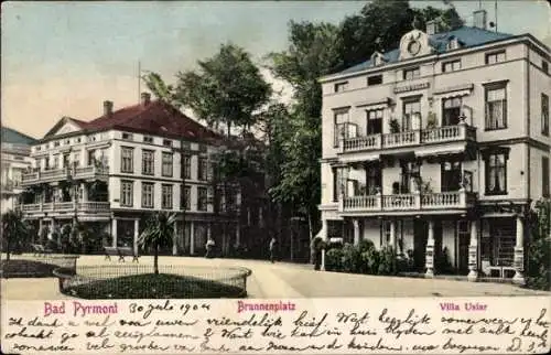 Ak Bad Pyrmont in Niedersachsen, Villa Uslar, Brunnenplatz