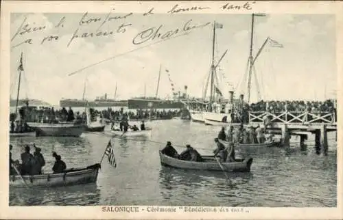Ak Salonique Saloniki Thessaloniki Griechenland, Zeremonie auf dem Wasser, Zuschauer