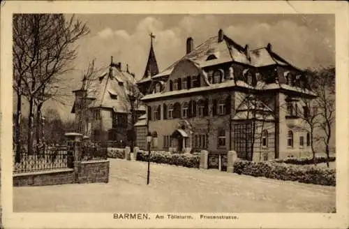 Ak Barmen Wuppertal, Vorderansicht eines Gebäudes, Schnee, Friesenstraße,  Am Tölleturm