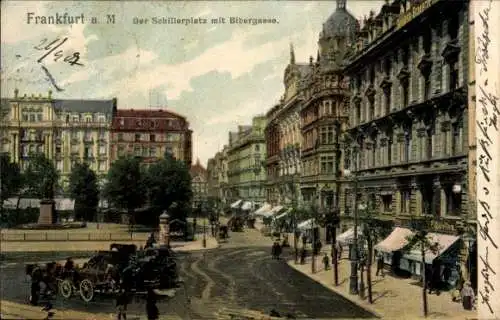 Ak Frankfurt am Main, Schillerplatz, Bibergasse,  Gebäude, Kutschen