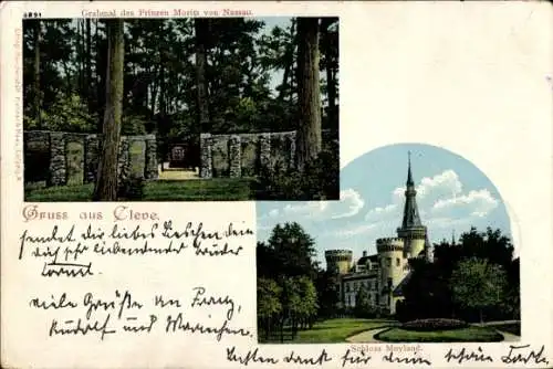 Ak Bad Cleve Kleve am Niederrhein, Grabmal von Prinzen Moritz, Schloss Moyland, Gruß aus Cleve