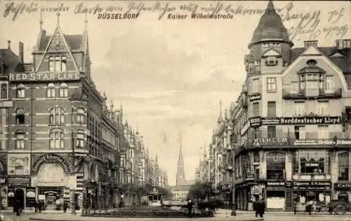 Ak Düsseldorf am Rhein,  Kaiser Wilhelmstraße, Red Star Line, Norddeutscher Lloyd,  Gebäude