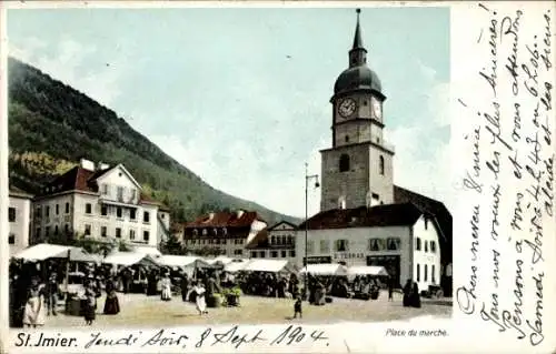 Ak Saint Imier Kt. Bern Schweiz, Marktplatz