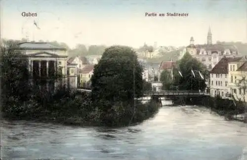 Ak Guben in der Niederlausitz, Blick zum Stadttheater