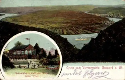 Ak Boppard am Rhein, Restauration, Café Josel Wagner, Vierseenplatz, Rhein, Landschafts Ansicht
