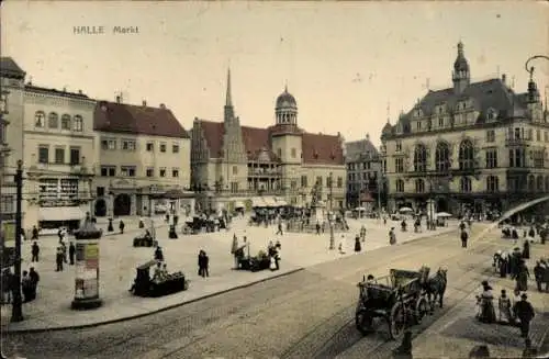 Ak Halle an der Saale, Marktansicht mit m Flair, Gebäude in verschiedenen Stilen