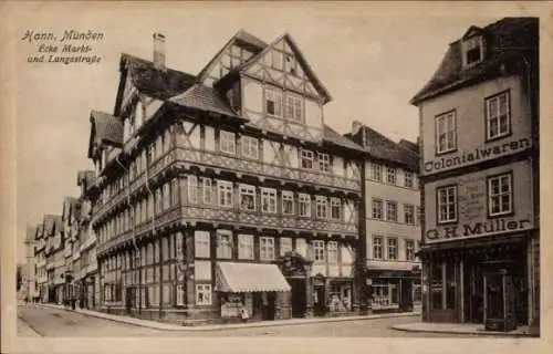 Ak Hann. Münden in Niedersachsen, Historische Architektur, Ecke Markt und Langestraße, koloniale 