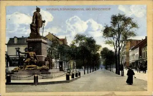 Ak Duisburg im Ruhrgebiet, Denkmal, Königsstraße, Bäume,  Architektur