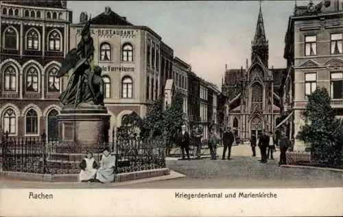 Ak Aachen in Nordrhein Westfalen, Kriegerdenkmal, Marienkirche,  Restaurant,  Architektur