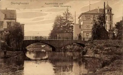 Ak Dieringhausen Gummersbach im Oberbergischen Kreis, Aggerbrücke, Hotel Dörenberg, Brücke, Wasse