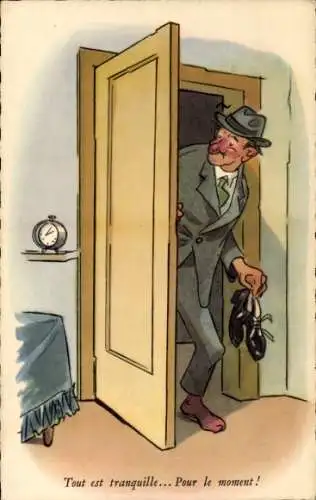 Künstler Ak Tout est tranquille... Pour le moment, Humor