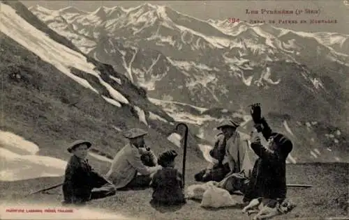 Ak Pyrenäen, Kinder und Erwachsene, Gespräch, Gebirge