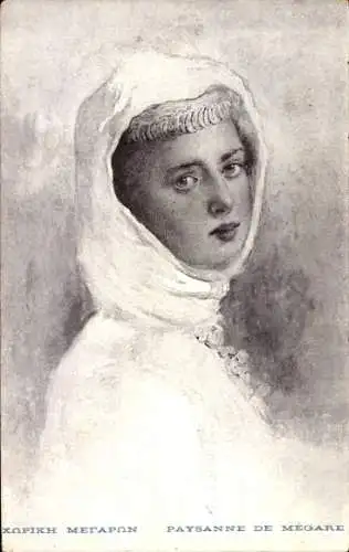 Ak Griechenland, Bäuerin aus Megara, Portrait gemalt