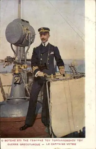 Ak Griechenland, Kapitain Votsis auf der brücke eines Torpedoboots, Griechisch-Türkischer Krieg