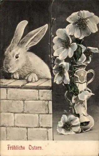Ak Fröhliche Ostern, Hase mit Blumen