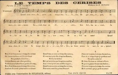Lied Ak Le Temps des Cerises, Musik: A. Renard