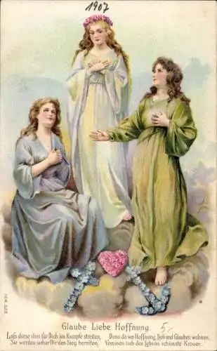 Präge Litho Glaube Liebe Hoffnung, Lass diese drei für Dich im Kampfe streiten