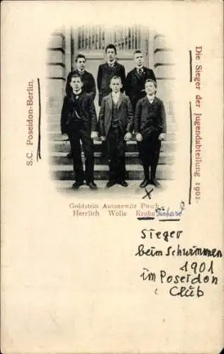 Ak Berlin, S.C. Poseidon, Die Sieger der Jugendabteilung 1901, Goldstein, Antonewitz, Pusch