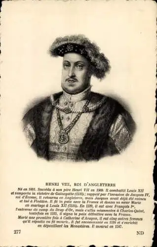 Ak Heinrich VIII, König von England, Portrait