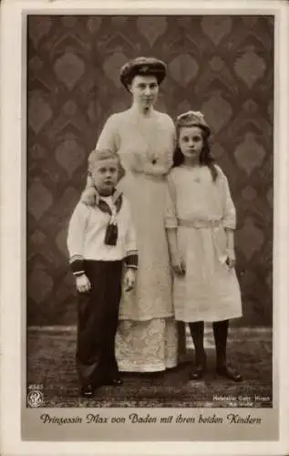 Ak Prinzessin Max von Baden mit Berthold und Marie Alexandra, Portrait