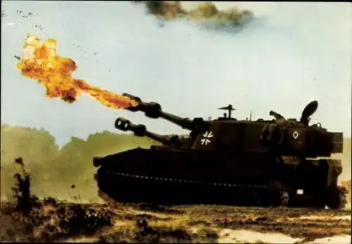 Ak Deutsche Bundeswehr, Panzer-Haubitze M 109 feuert