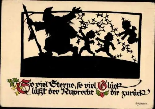 Scherenschnitt Künstler Ak Plischke, Georg, So viele Sterne, so viel Glück, Ruprecht, Engel