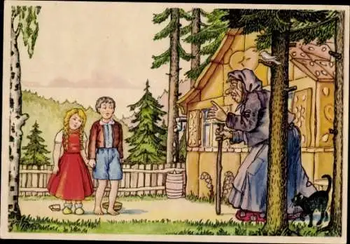 Künstler Ak Märchen Hänsel und Gretel, Hexe, Gebrüder Grimm