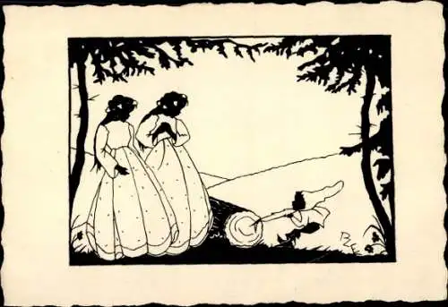 Scherenschnitt Ak R. Einicke-Zschoche, Märchen, Schneeweißchen und Rosenrot