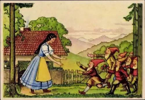 Künstler Ak Märchen Schneewittchen und die sieben Zwerge, Gebrüder Grimm