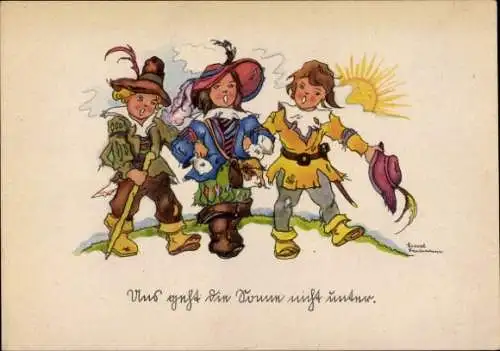 Künstler Ak Lauterborn, Liesel, Und geht die Sonne nicht unter, Wanderer