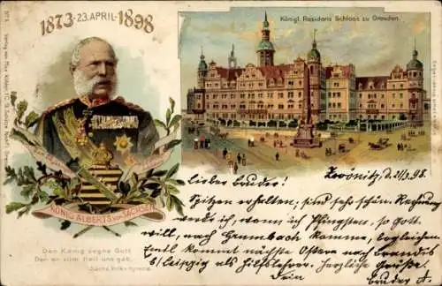 Litho Dresden, König Albert von Sachsen, Königl. Residenzschloss