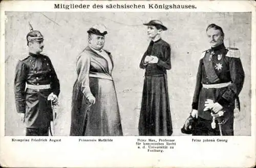 Ak Kronprinz Friedrich August von Sachsen, Prinzessin Mathilde, Prinz Max, Johann Georg