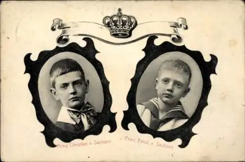 Passepartout Ak Prinz Christian von Sachsen, Prinz Ernst von Sachsen, Kinderportraits