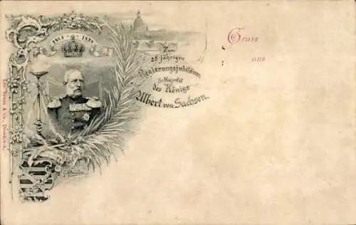 Ak König Albert von Sachsen, 25-jähriges Regierungsjubiläum 1873-1898, Wappen